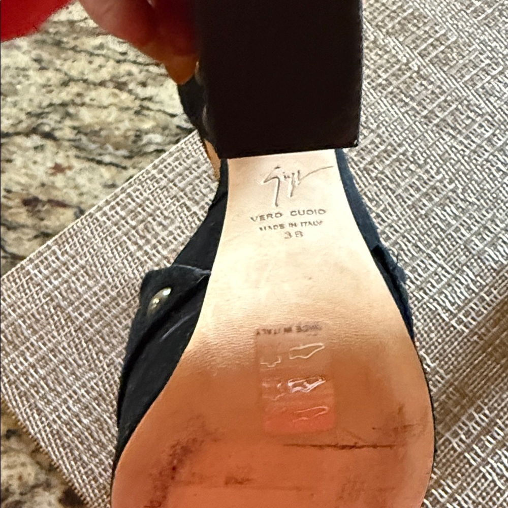 Giuseppe Zanotti Black Suede Platform Peep-Toe Sandals with Stud Accents - Picture 2 of 5